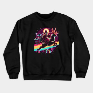 COOL JESUS RIDING RAINDEER RETRO 80'S NEON VIBE Crewneck Sweatshirt